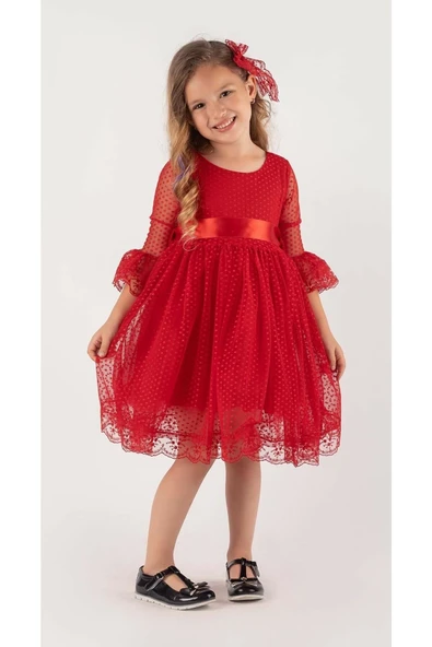 Rengarenk Fransız Dantel Tokalı Kız Çocuk Elbise - 8