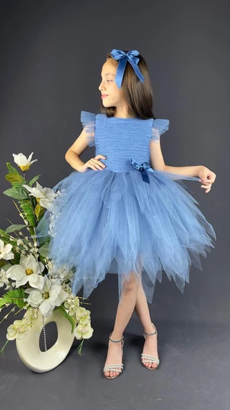 Mnk Tüllü Kırçıllı Kız Çocuk Parti Elbisesi - Resim 13