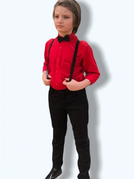 Askılı Erkek Çocuk Gömlek , Askı , Papyon Takım - Resim 2