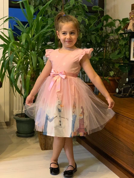 Tüllü Baskılı Krep Elbise MNK222-0016 - 4