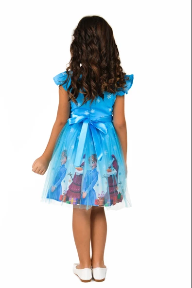 Tüllü Baskılı Krep Elbise MNK222-0016 - 8