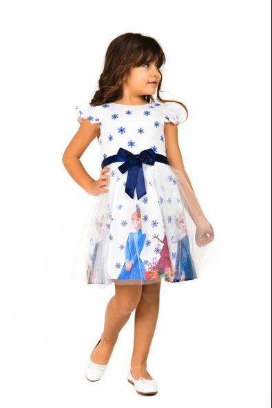 Tüllü Baskılı Krep Elbise MNK222-0016 - 5