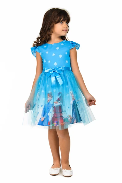 Tüllü Baskılı Krep Elbise MNK222-0016 - 2