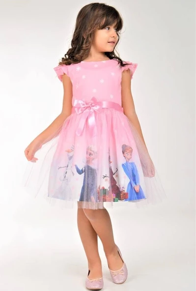 Tüllü Baskılı Krep Elbise MNK222-0016 - 17