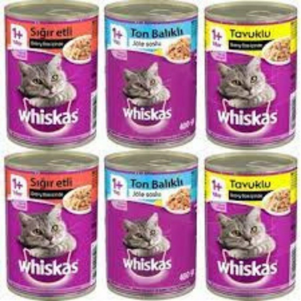 Whiskas Konserve 2 Biftek+2 Tavuk+2 Ton Balık 400 gr 6'lı Karma