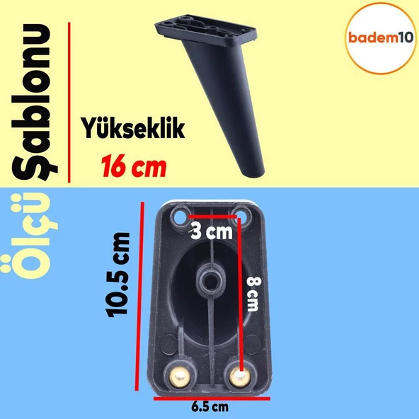 Regnum 6'lı Set Mobilya Tv Ünitesi Koltuk Kanepe Destek Ayağı 16 Cm Siyah Ayakları M8 Civatalı - Resim 2
