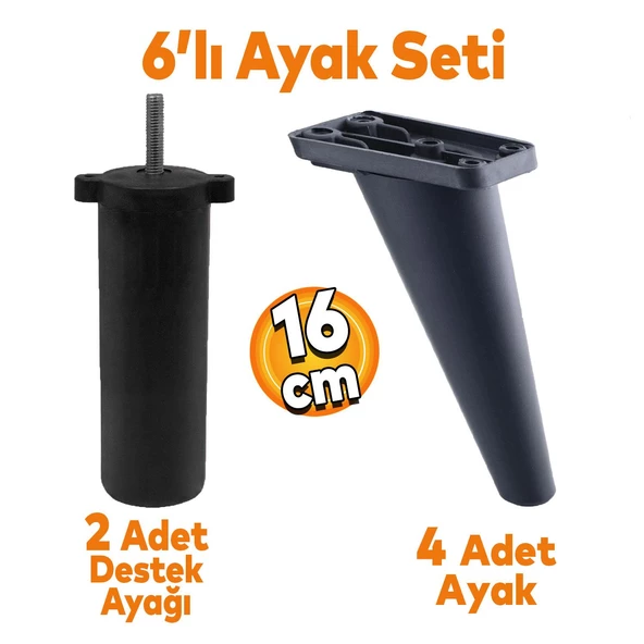 Regnum 6'lı Set Mobilya Tv Ünitesi Koltuk Kanepe Destek Ayağı 16 Cm Siyah Ayakları M8 Civatalı