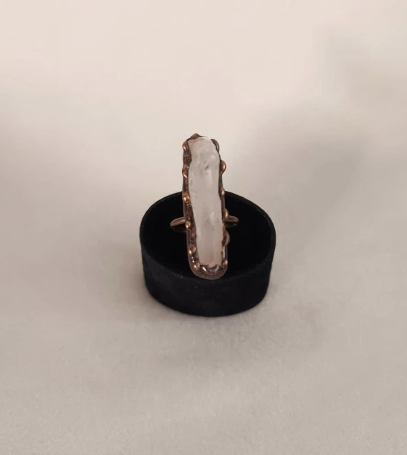 Yüzük Doğal Kuvars Drusy Taş Çelik Ayarlanabilir Kadın Erkek Takı