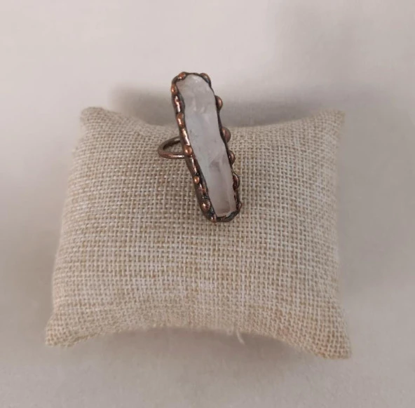 Yüzük Doğal Kuvars Drusy Taş Çelik Ayarlanabilir Kadın Erkek Takı - 2