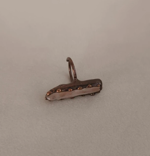 Yüzük Doğal Kuvars Drusy Taş Çelik Ayarlanabilir Kadın Erkek Takı - 4