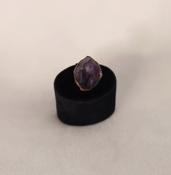 Yüzük Doğal Ametist Drusy Taş Çelik Ayarlanabilir Kadın Erkek Takı