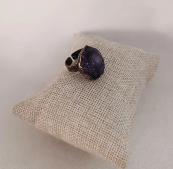 Yüzük Doğal Ametist Drusy Taş Çelik Ayarlanabilir Kadın Erkek Takı - 2