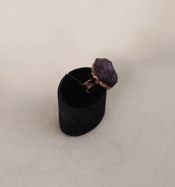 Yüzük Doğal Ametist Drusy Taş Çelik Ayarlanabilir Kadın Erkek Takı - 3