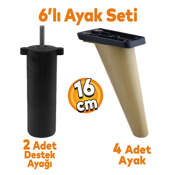 Regnum 6'lı Set Mobilya Tv Ünitesi Koltuk Kanepe Destek Ayağı 16 Cm Kahve Ayakları M8 Civatalı