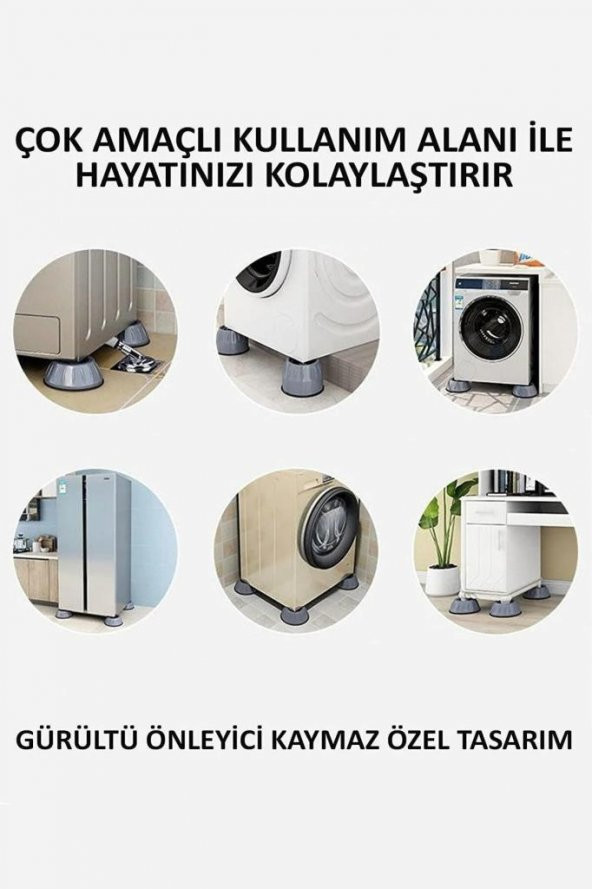 4lü Plastik Titreşim Engelleyici Kaydırmaz Yükseltici Beyaz Eşya Mobilya Ayağı - 3