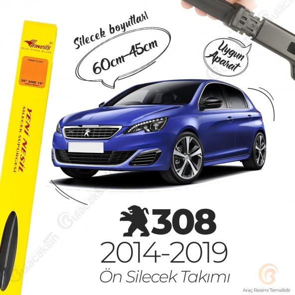 İnwells Muz Silecek Takımı Peugeot 308 2014-2019 ile uyumlu