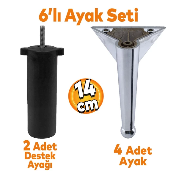 Gonca 6'lı Set Mobilya Tv Ünitesi Çekyat Koltuk Kanepe Destek Ayağı 14 Cm Krom Ayakları M8 Civatalı