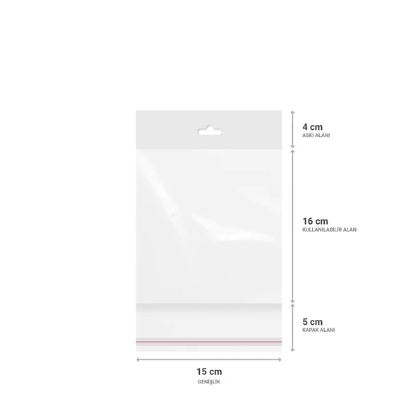 Askılı (Meksika Şapka) Bantlı Şeffaf Opp Torba 15x16+9 cm - 500 Adet - Resim 4