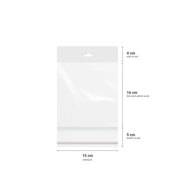 Askılı (Meksika Şapka) Bantlı Şeffaf Opp Torba 15x16+9 cm - 500 Adet ürün görseli 1