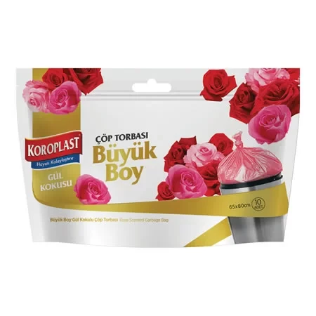 Koroplast Gül Kokulu Pembe Büyük Boy Çöp Torbası 65x80cm (10 lu Paket) ürün görseli 1