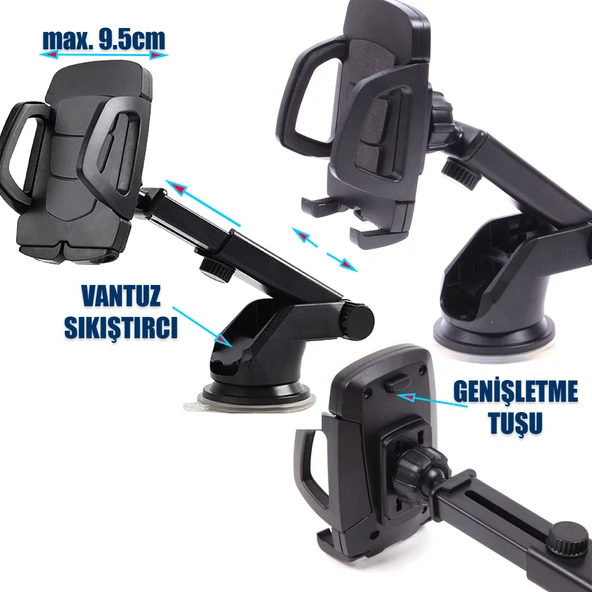 Uzanabilir Vantuslu Araç Telefon Tutucu Sunix Hld-08 - 3
