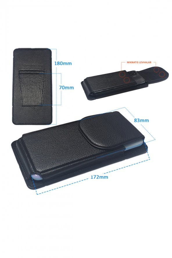 Kemere Takılan Telefon Kılıfı Dik Bel Kemer Kılıfı Kapaklı Mıknatıslı 17.2 x 8.3 cm - 2