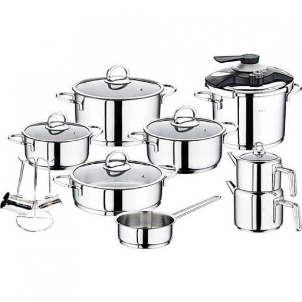 OMS Silindir 18 Parça Çelik Tencere Seti Sade 1087