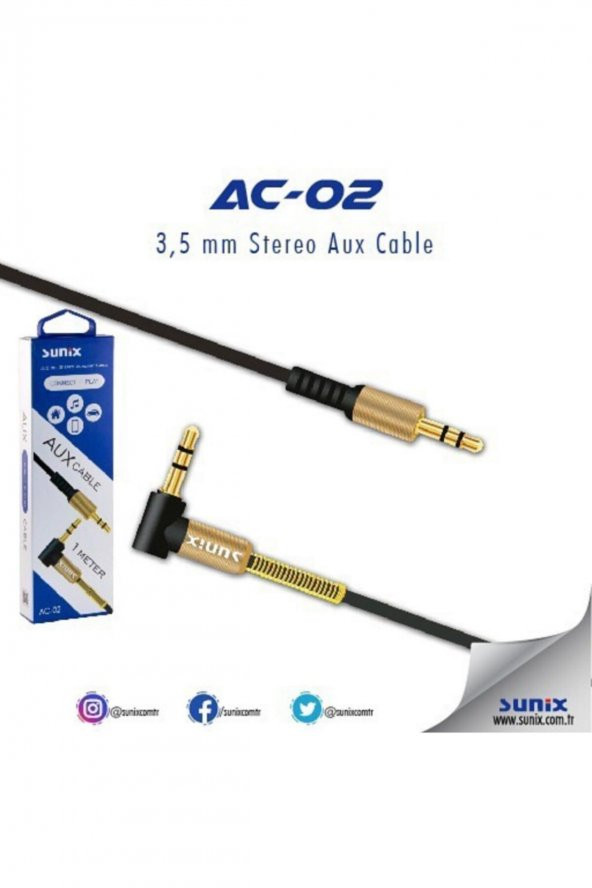 Sunix Ac02 Aux To Aux Kablo 3.5mm Çıkışlı Kablo