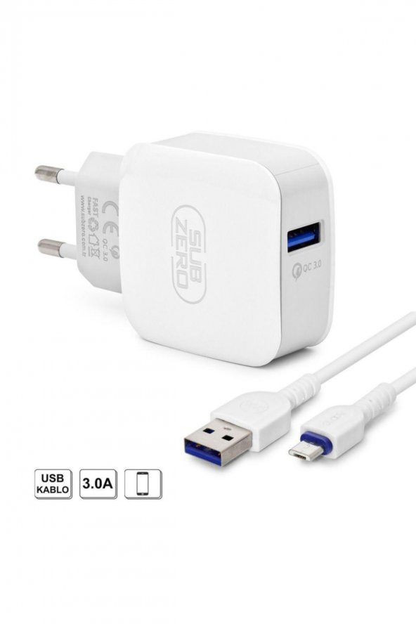 Micro Usb 3a Ev Ve Seyahat Hızlı Şarj Aleti Kafa + Data Kablo Sg26 Beyaz