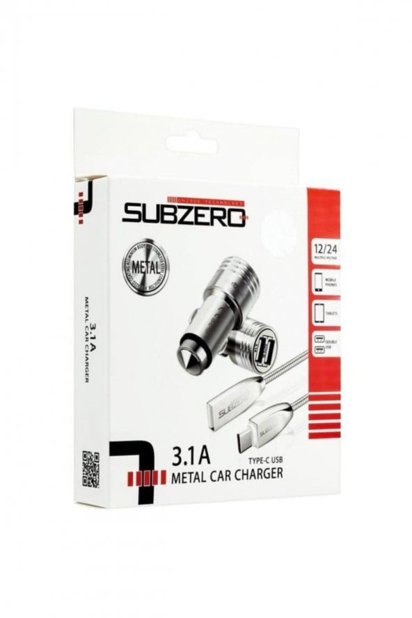 Type-c 3.1a Metal Araç Şarj + Metal Kablo Subzero