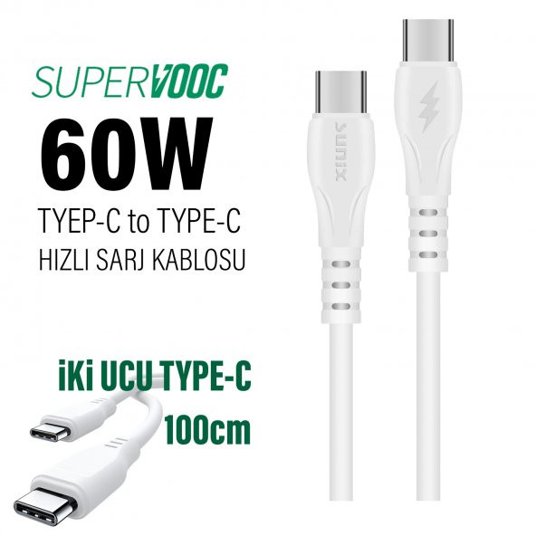 60W Süper Vooc Type-C Hızlı Şarj Kablosu Type-C to Type-C