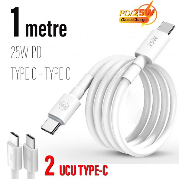 25W Hızlı Type-C Şarj Kablosu Çift Taraflı Type-C to Type-C 25W PD Şarj Kablo 1Metre