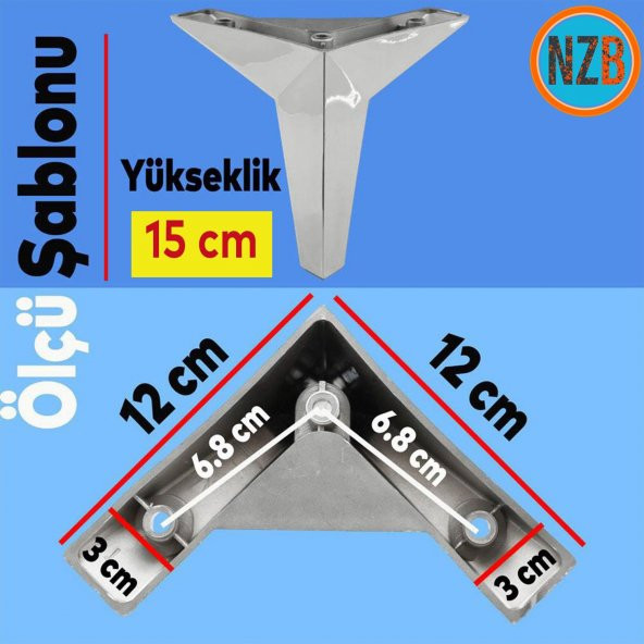 Mobilya Kanepe Sehpa TV Ünitesi Koltuk Ayağı 15 cm Krom Renk Baza Ayak - Resim 2