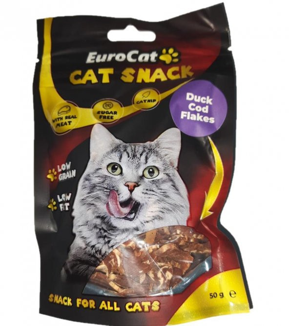 EuroCat Tahılsız Şekersiz Kurutulmuş Et Cat Duck Cod Flakes Kedi Ödülü 50 Gr ürün görseli 1