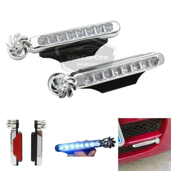 Araç Oto Rüzgar Enerjili Kablosuz 8 Ledli Gündüz Farı Araba Fırfırlı Elektriksiz Gündüz Ledi DRL Led Lamba Su Geçirmez Mavi - 3