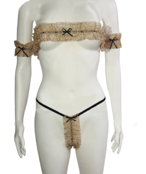 ASM1190 Kadın 4 lü Altın Dantel Narin Senindir Aksesuar seti