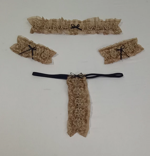 ASM1190 Kadın 4 lü Altın Dantel Narin Senindir Aksesuar seti - 4