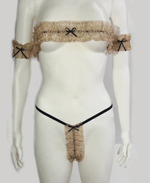 ASM1190 Kadın 4 lü Altın Dantel Narin Senindir Aksesuar seti - 3