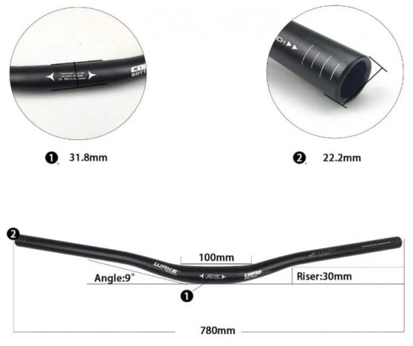 Wake Alüminyum 31.8 780mm Riser Mtb Gidon Bisiklet Gidonu Siyah - 2