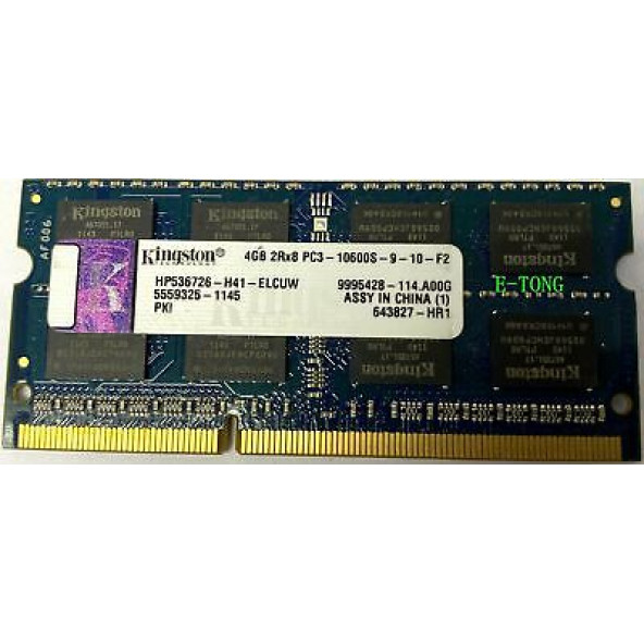 Kingston HP536726-H41-ELCUW 4GB PC3-10600S 1333MHz 204pin SODIMM CL9 1.5V NOTEBOOK RAM BELLEK