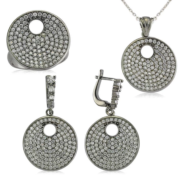 Gümüş Zirkon Taşlı Yuvarlak Bayan Set SL2301 - 1