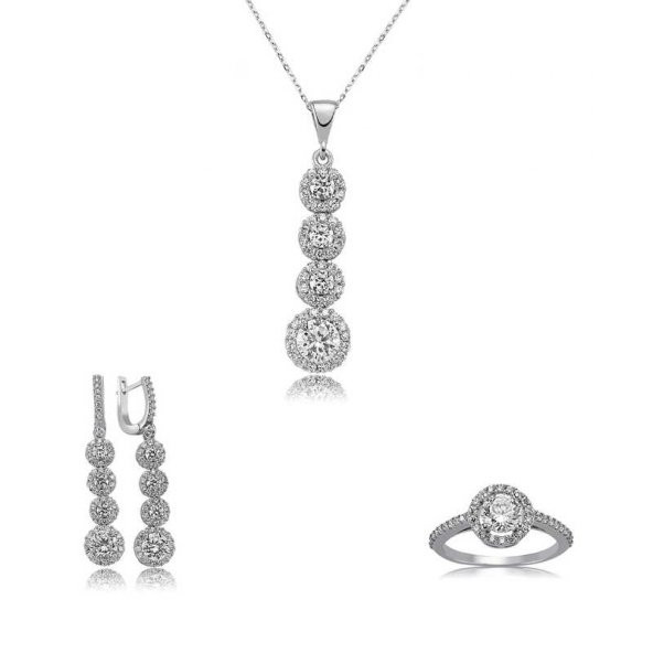 Gümüş Sıralı Dört Taş Bayan Set SL2314