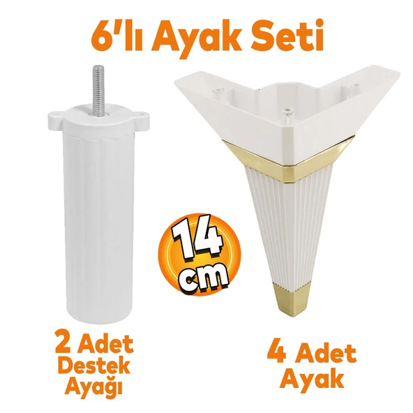 Alcazar Köşe 6'lı Set Mobilya TV Ünitesi Çekyat Koltuk Kanepe Destek Ayağı 14 cm Beyaz M8 Civatalı
