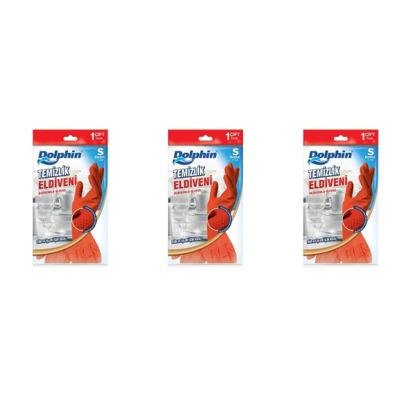 Dolphin Lateks Bulaşık Temizlik Eldiveni - Kırmızı - Small Boy ( Küçük ) - 7-7,5 - 3 Paket ürün görseli