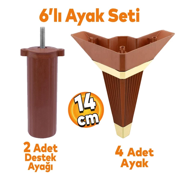 Alcazar Köşe 6'lı Set Mobilya TV Ünitesi Çekyat Koltuk Kanepe Destek Ayağı 14 cm Ceviz M8 Civatalı ürün görseli