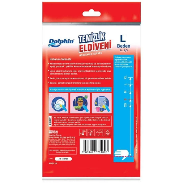 Dolphin Lateks Bulaşık Temizlik Eldiveni - Kırmızı - Large ( Büyük ) - 9-9,5 - 3 Paket - Resim 3