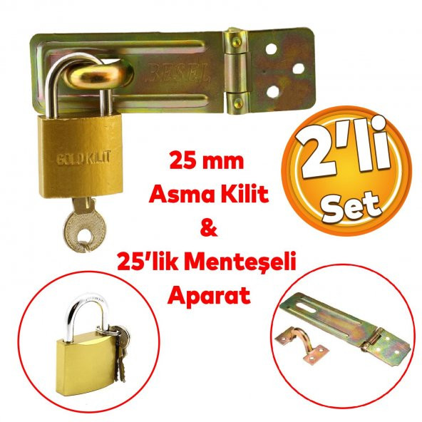 Sandık Kutu Askısı 25 Lik Menteşeli Kilit Aparatı Tosba Kilit 25 mm Asma Kilit 2'li Set