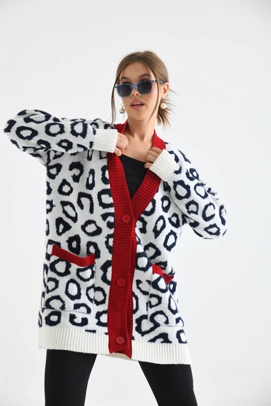 Ftz Women Kadın Leopar Detaylı Hırka Ekru 20001 - 6