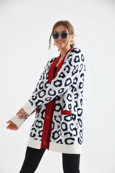 Ftz Women Kadın Leopar Detaylı Hırka Ekru 20001 - 7