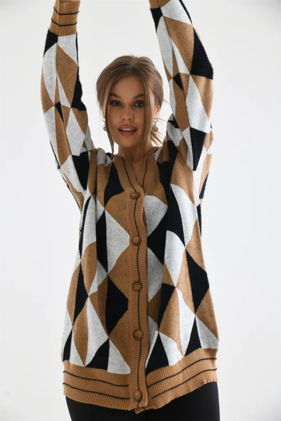 FTZ Women Kadın Üçgen Desen Hırka Bisküvi 21-6357 - 4